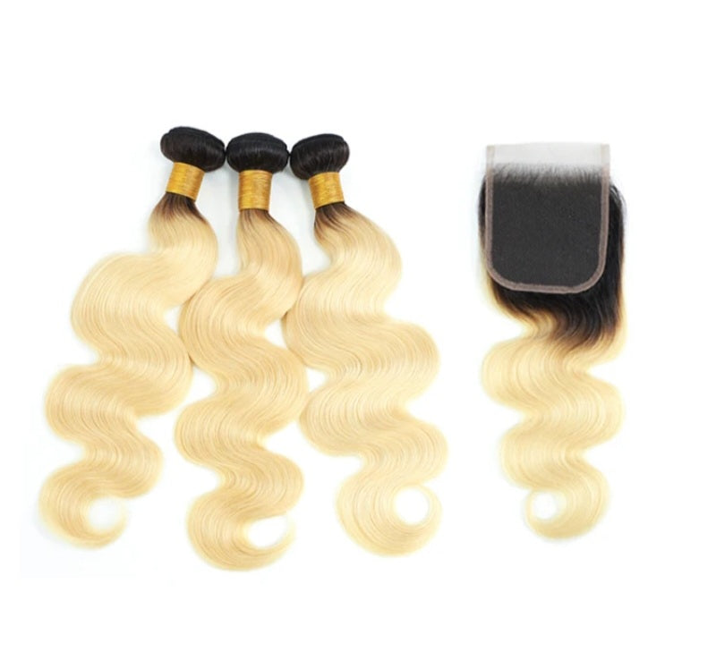 1B/613 4x4 lace closure with Body wave bundles